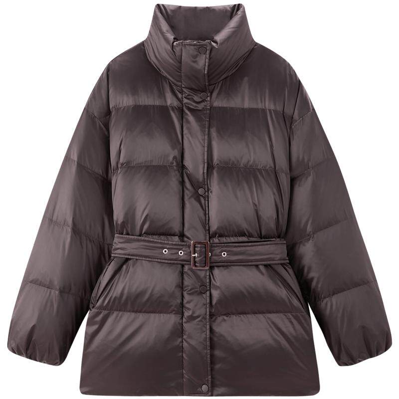 太平鸟光泽感收腰保暖羽绒服女2025年冬装新款白鸭绒加厚外套女*