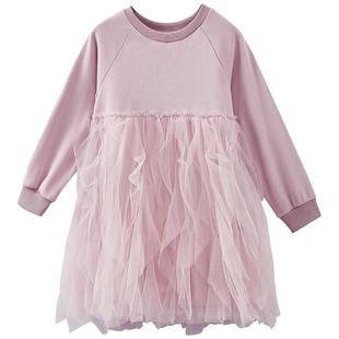 哈齿童装秋冬儿童长袖连衣裙甜美粉色女童公主裙女宝生日礼服纱裙