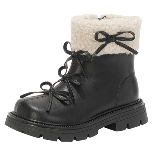 舞玛女童靴子儿童公主小短靴2025新款冬季加绒防滑皮靴小女孩冬鞋