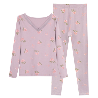 女纯棉蕾丝印花秋衣秋裤保暖内衣