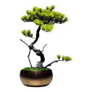 新中式仿真花艺绿植龙柳枝盆景摆件售楼处茶室禅意迎客松盆栽装饰
