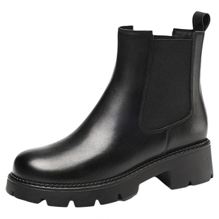 金猴女鞋秋冬新款切尔西靴厚底短靴烟筒靴靴子真皮加绒保暖女士靴