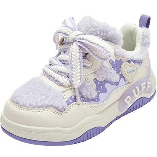 巴拉巴拉童鞋儿童板鞋女童毛绒鞋子舒适秋冬休闲鞋甜美蝴蝶结潮流