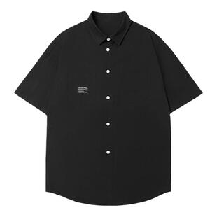 GOGOSOON短袖衬衫男230g新款夏季黑色轻奢高级感衬衣美式复古外套