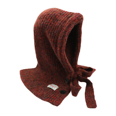 含羊毛灰色帽子围巾一体式