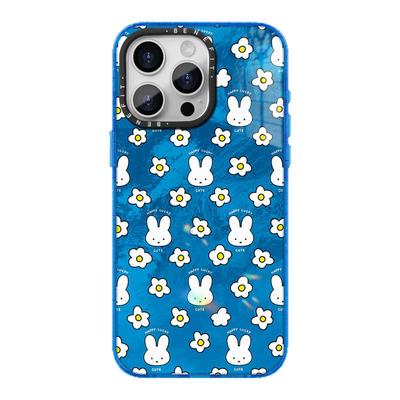 benefit蓝底白色兔子小花17适用于iphone16promax苹果15PRO晶盾磁吸手机壳13新款14套12冰川纹防摔彩色边框