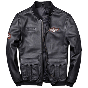 棒球服领干练短款真皮皮衣男士头层牛皮飞行服休闲皮夹克潮流外套