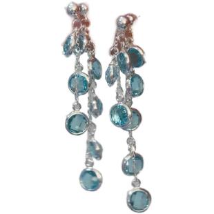 925银针冰川蓝锆石流苏耳环前后戴小众设计感长款气质时尚耳饰女