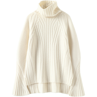 狠有腔调！重磅加厚粗棒针高领羊绒衫女宽松针织衫纯羊绒毛衣冬