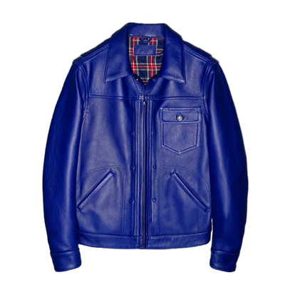 日本敦厚肉牛皮纯植物环保鞣制506X一兜版本牛仔真皮皮衣男机车服