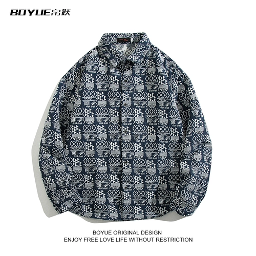 Небольшая дизайнерская рубашка, демисезонное термобелье, принт, тренд сезона, китайский стиль