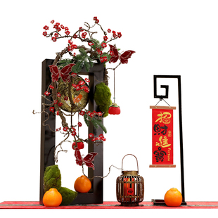 晶华原创仿真花梅花花艺套装新年花艺摆件客厅春节新年假花装饰品