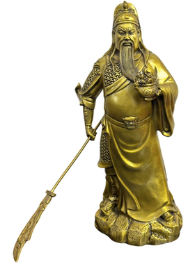 素袍关公黄铜供奉神像关二爷家用
