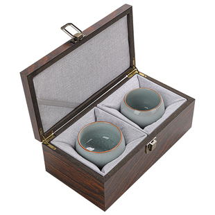 高质感夫妻主人杯对杯汝窑茶杯情侣一对茶碗陶瓷冰裂纹礼盒装送人