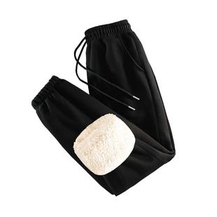 NOW真维斯羊羔绒束脚卫裤女2026新款冬季加绒加厚保暖运动休闲裤