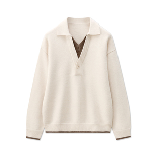 假两件羊毛针织衫翻领毛衣男秋冬季POLO衫双V领毛线衣服2025新款