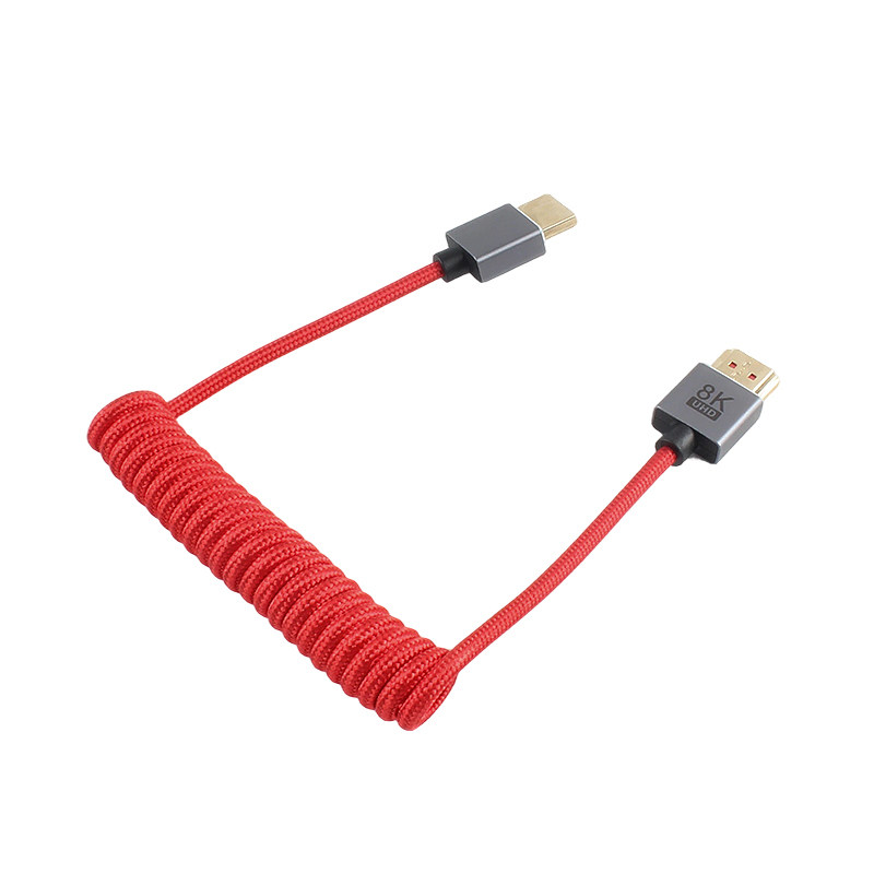 HDMI2.1极细弯头弹簧线机顶盒微单相机显示器电脑电视投影仪8K60