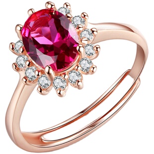 气质红宝石镶钻925纯银饰品套装玫瑰金色戒指短款项链锁骨链颈链