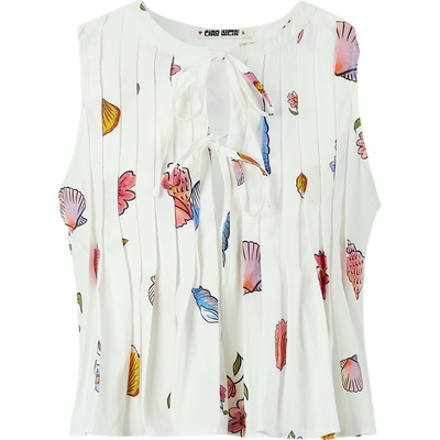 CIAO LUCIA 春夏女系带细节印花棉质上衣