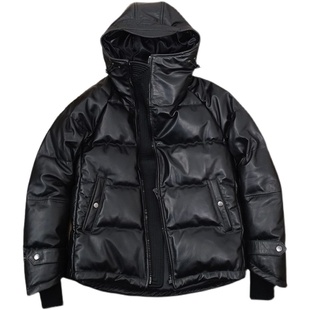 年终福利捡漏！日本帽斜拉链马蹄袖头层牛皮羽绒服冬季保暖真皮衣