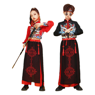 国庆小学生喜庆表演中国风服装儿童爵士舞扇子舞古典舞打鼓演出服