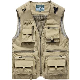 马甲男春秋户外工装摄影宽松背心钓鱼多口袋速干坎肩马夹男装外套