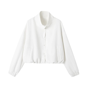 德玛纳韩系立领四合扣外套2026春秋新款简约松紧下摆宽松短款上衣