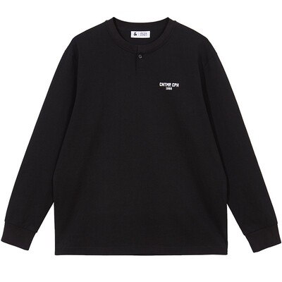 【亨利领T恤】杰克琼斯春夏新款重磅棉长袖撞色字母宽松打底衫