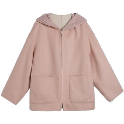 TOFOD 落日大道 L*P丝羊毛拼针织连帽宽松廓形双面呢大衣外套