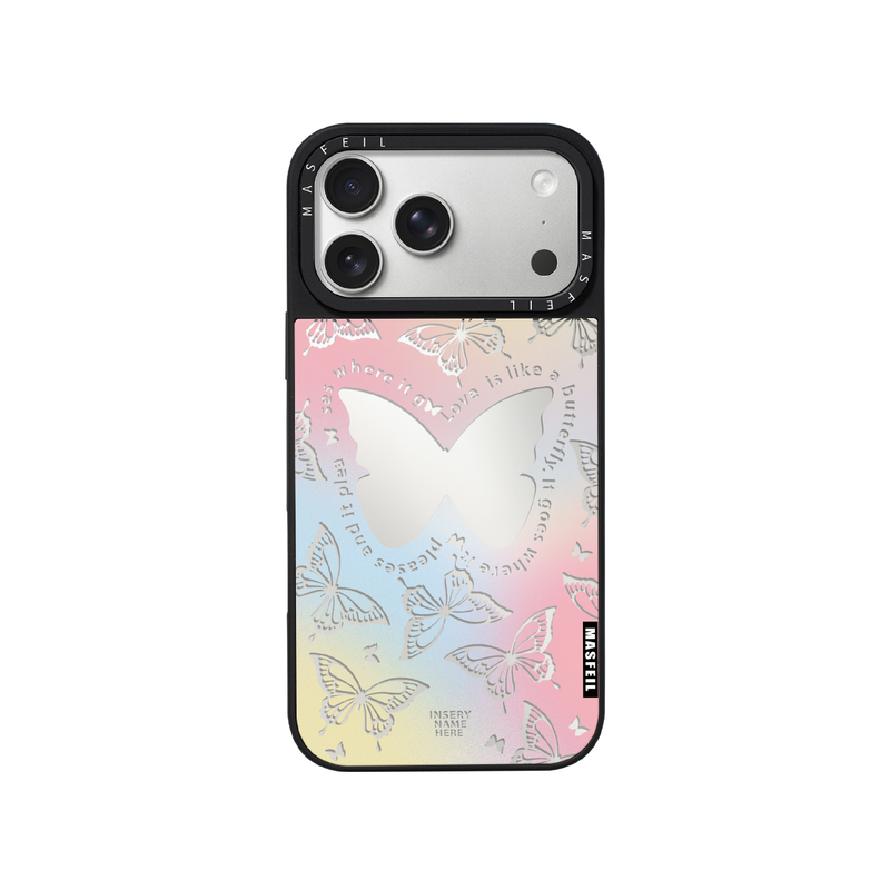 MASFEIL× 幻彩蝴蝶适用iPhone17Promax手机壳新款ip15磁吸带支架苹果16Pro套Jo5镜面ins高级感女13pm全包14