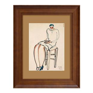 法式中古风玄关装饰画常玉端坐仕女北欧复古餐厅卧室挂画客厅壁画