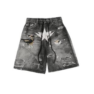 BAPE男装26年春夏星标破洞拼布印花牛仔短裤313111Q