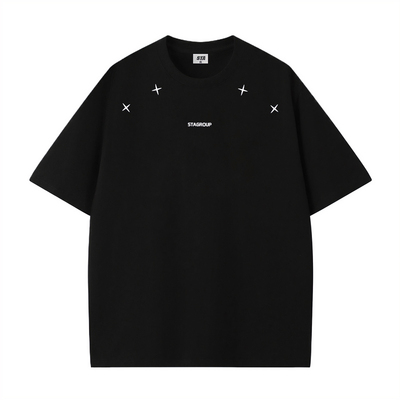 STA旗舰店美式潮牌小众设计感短袖t恤男女重磅纯棉宽松黑色t恤