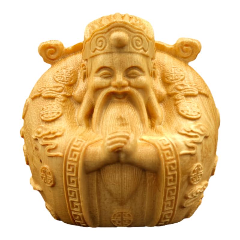南美黄金檀木雕福禄寿小摆件财神爷手把件文玩工艺品木质家居装饰