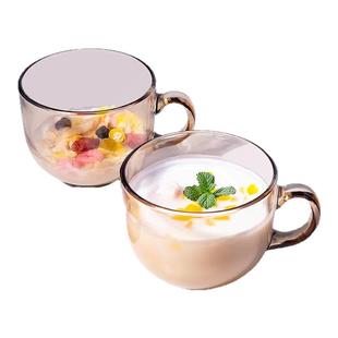 茶色玻璃杯燕麦早餐杯子家用带把水杯大带盖勺女牛奶杯透明咖啡杯