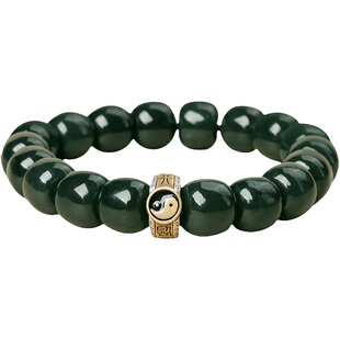 道家手串银九字真言转运珠和田青玉苹果珠手链古风平安首饰品男女