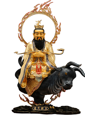 纯铜鎏金通天教主神像供奉摆件