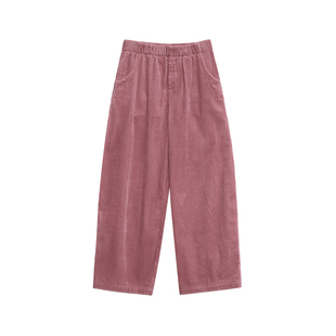 帛色2026初春粉色全棉灯芯绒裤子女新款宽松阔腿裤百搭休闲直筒裤