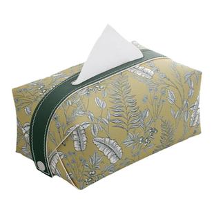 美式手绘花鸟皮质抽纸盒抽纸袋客厅茶几办公室创意纸巾盒轻奢风高