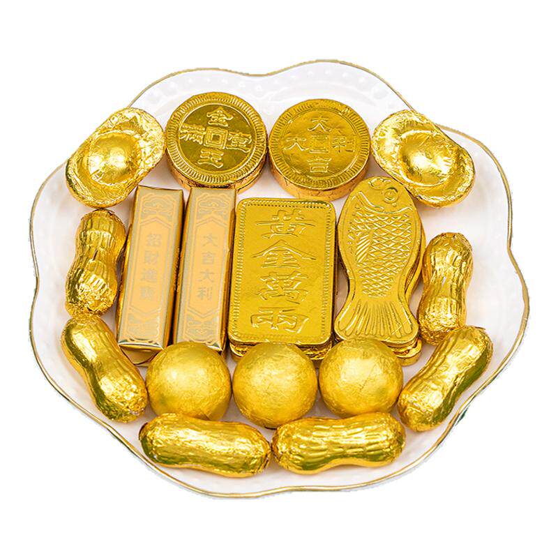 金币巧克力蛋糕装饰元宝金鱼花生金球金牌婚庆摆件烘焙可食用插件