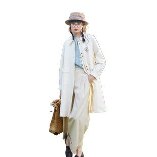 紫涵中长款翻领A字版型风衣女春秋季新款简约单排扣休闲大衣外套