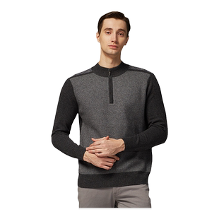 圣雪绒2019秋冬新品羊绒衫男半高领格纹提花加厚休闲大码针织衫