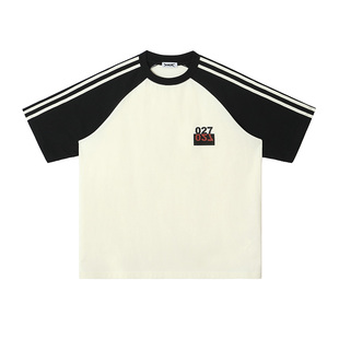 2727WORLD 法老同款 #027美式运动风插肩袖圆领短袖T恤潮街头嘻哈