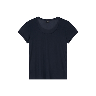 oneup天丝羊毛U领白色正肩短袖t恤女夏季薄款透气修身通勤上衣