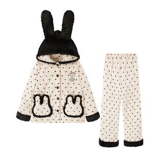 三层夹棉睡衣女冬季珊瑚绒加厚加绒2026冬天家居服外出毛绒可爱