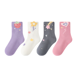 小龙人抗菌无骨儿童袜子女童春秋季运动女孩学生中筒棉袜大童秋冬