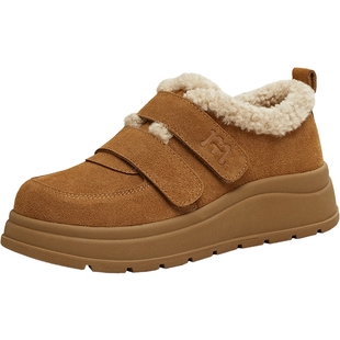 天美意厚底加绒保暖毛毛鞋雪地靴女棉鞋短靴子2025冬新款KMZ23DM5