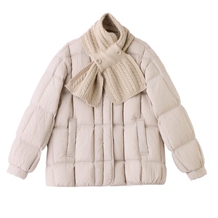 韩系针织围巾羽绒服女2025冬季新款今年流行保暖厚实90白鸭绒外套