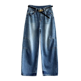 12平方立体剪裁设计感弯刀牛仔裤女2026早春新品显瘦宽松休闲裤朝