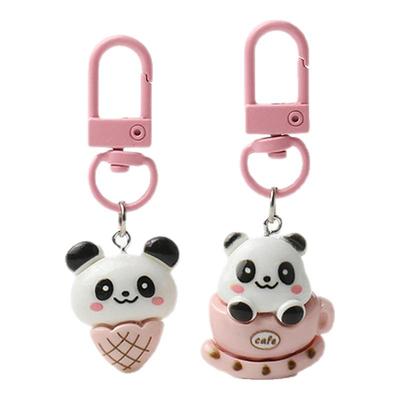 萌萌粉色咖啡店熊猫钥匙扣简约小巧配饰品甜美可爱挂饰背包包挂件